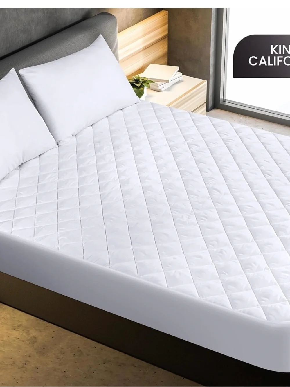 Cal King Mattress Pad. Deep Pocket White Mattress Protector - 16